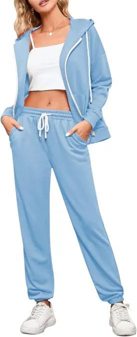 Kisscynest Track Suits for Women Set Casual 2 Piece Outfits Sweatsuits Zipper Hoodie Drawstring Pant Jogger Sets
