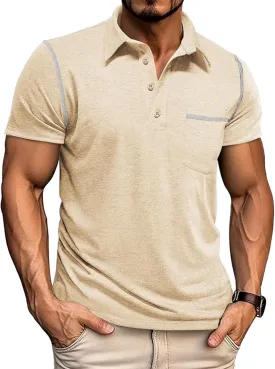 Mens Casual Polo Shirts Classic Short Sleeve Basic Golf Button Shirt with Pocket
