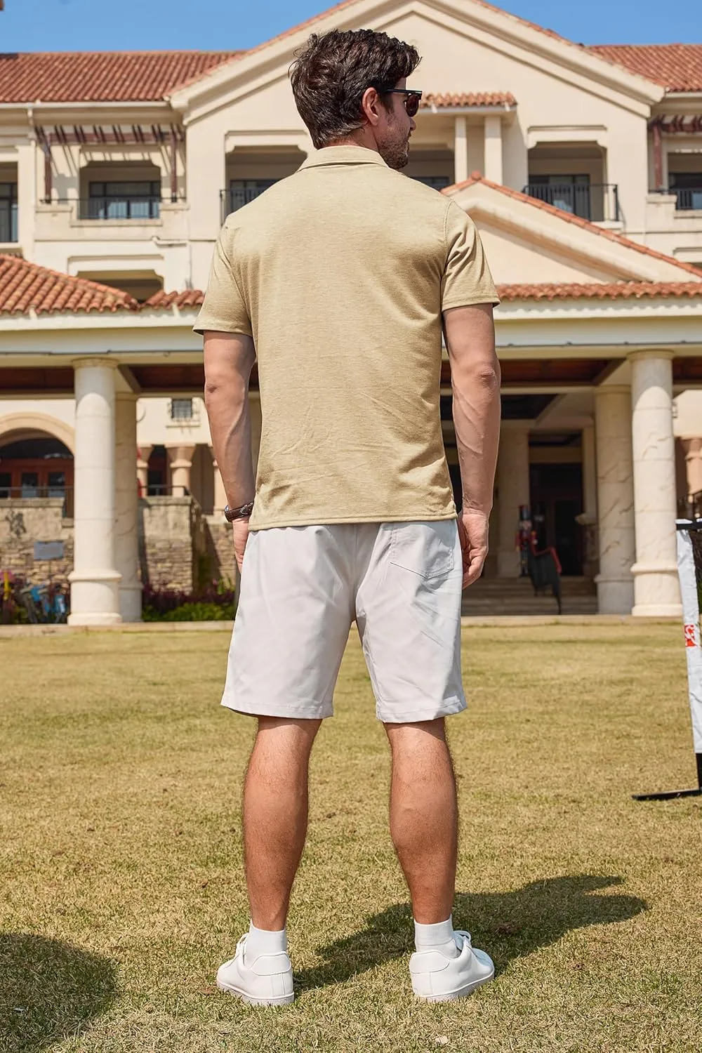 Mens Casual Polo Shirts Classic Short Sleeve Basic Golf Button Shirt with Pocket
