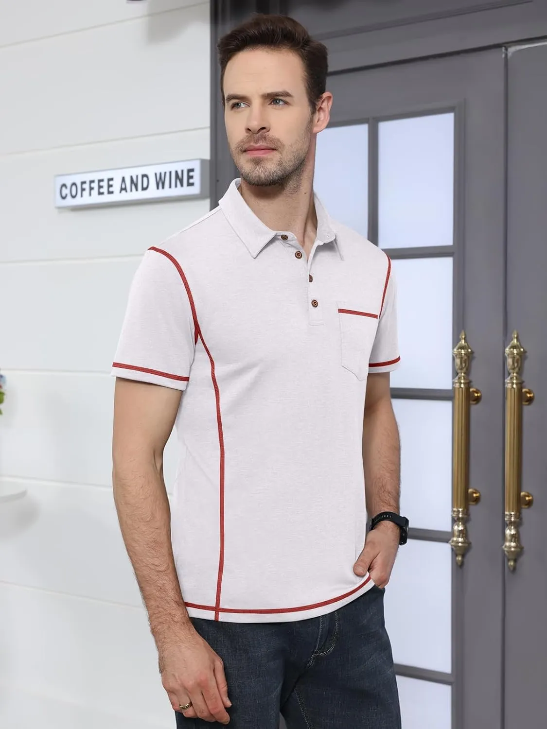 Men's Casual Polo Shirts Classic Short Sleeve Button Tees Basic Golf Shirt Cotton Top with Pocket