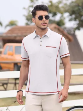 Men's Casual Polo Shirts Classic Short Sleeve Button Tees Basic Golf Shirt Cotton Top with Pocket