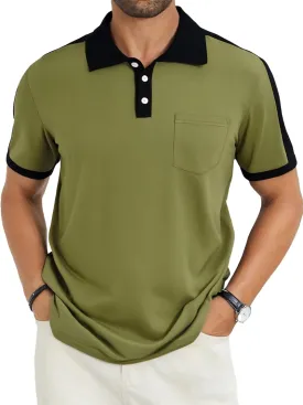 Men's Casual Polo Shirts Short Sleeve Classic Button Shirt Fashion Cotton Golf Tops with Pocket