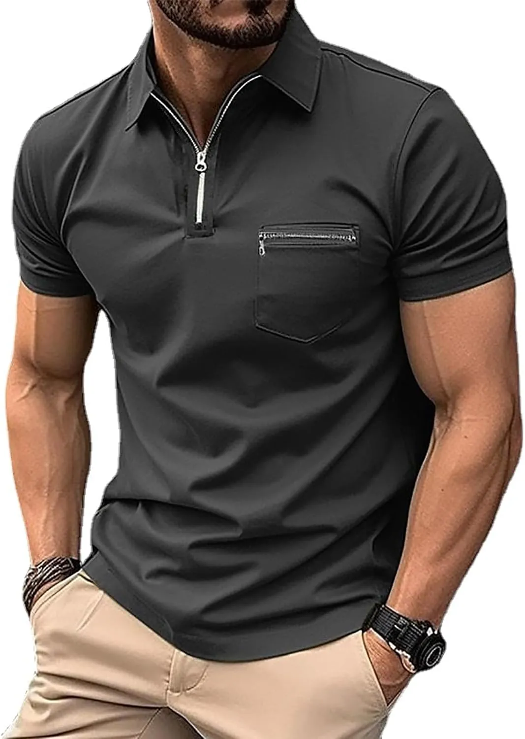 Mens Classic Polo Shirt Casual Short Sleeve Plaid Splice T-Shirts Regular-Fit Business&Golf Polo Shirts