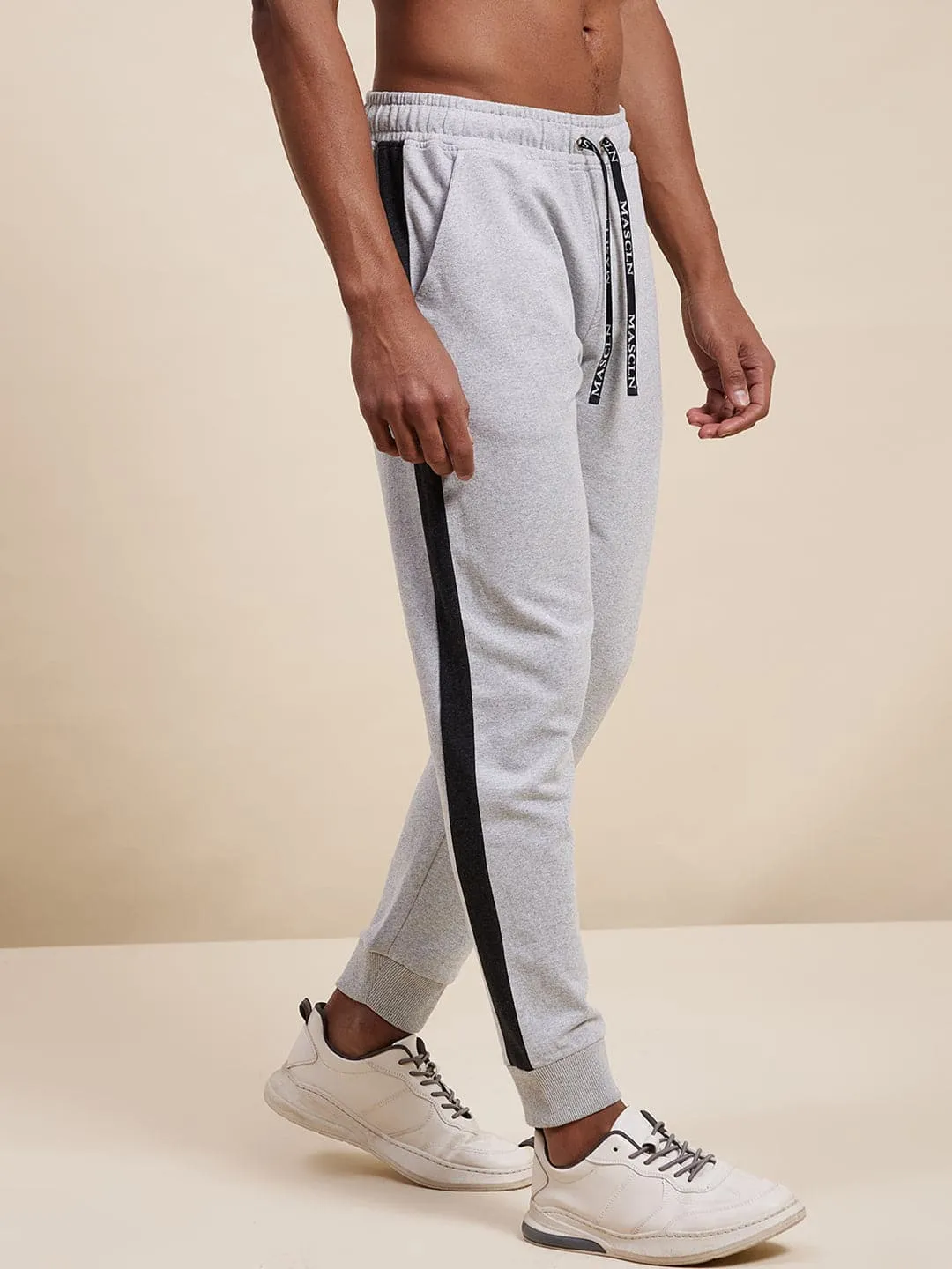 Men's Grey Relax Fit Side Tape Joggers - LYUSH-MASCLN
