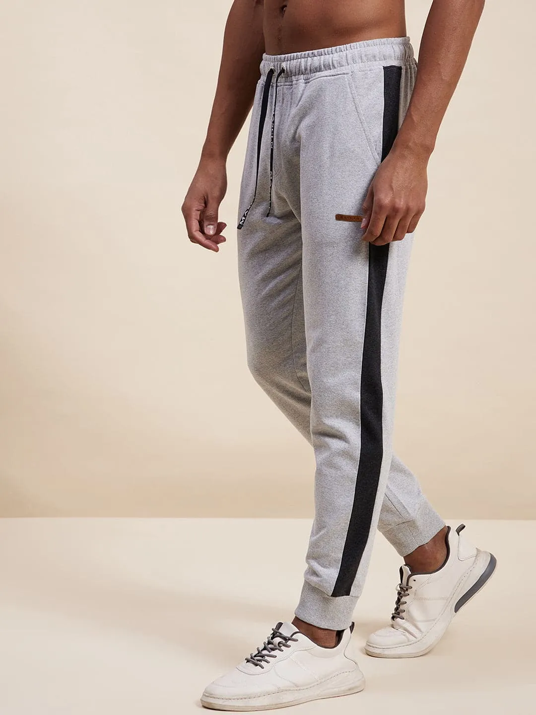 Men's Grey Relax Fit Side Tape Joggers - LYUSH-MASCLN