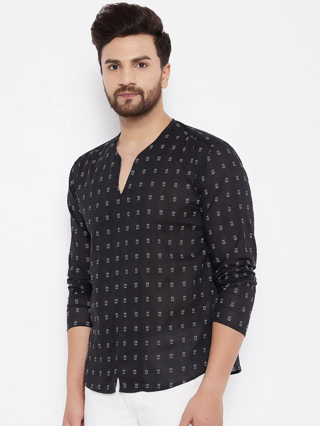 Men's Solid Pure Cotton Black Kurta - Even Apparels