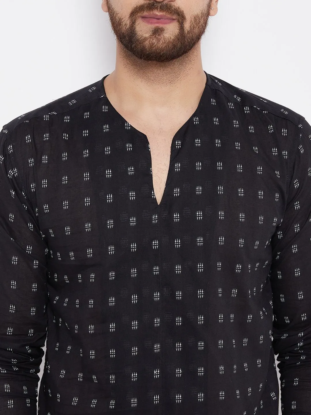 Men's Solid Pure Cotton Black Kurta - Even Apparels