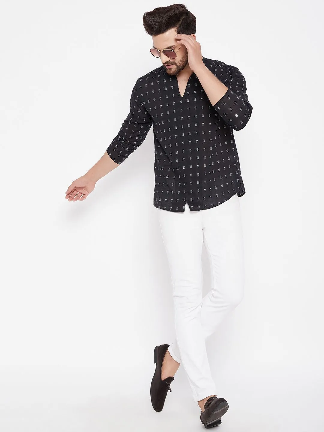 Men's Solid Pure Cotton Black Kurta - Even Apparels