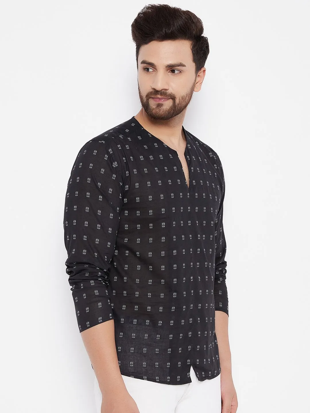 Men's Solid Pure Cotton Black Kurta - Even Apparels