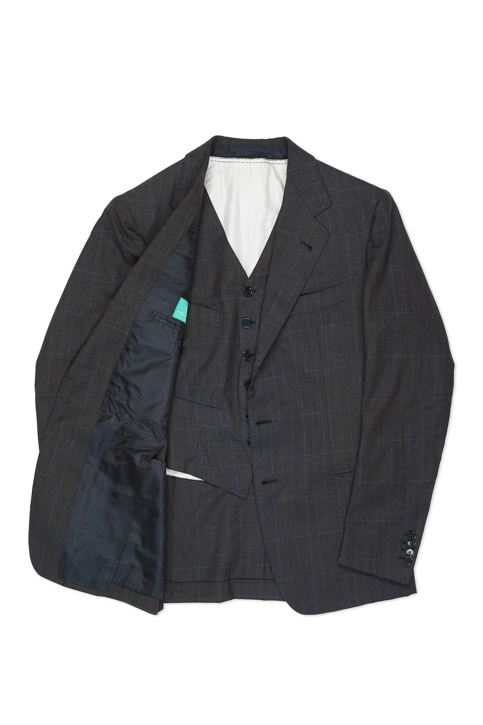 Musella Dembech Grey with Red/Blue Check Wool Three Piece Suit