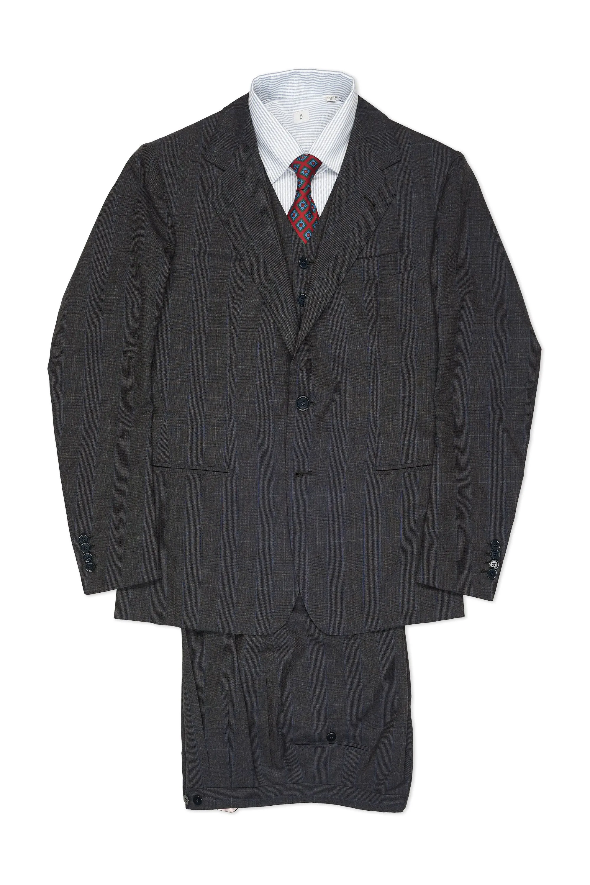 Musella Dembech Grey with Red/Blue Check Wool Three Piece Suit