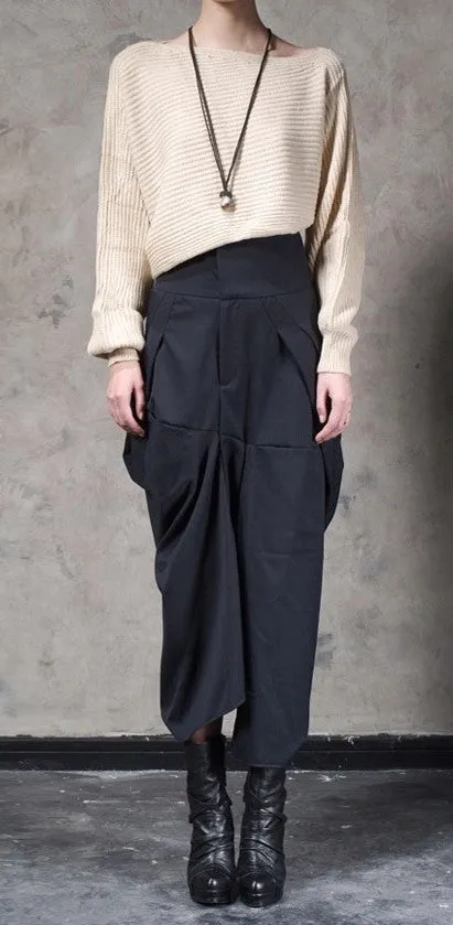 Original Design High Waist Wide Leg Culottes Big Crotch Harem Pants
