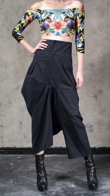 Original Design High Waist Wide Leg Culottes Big Crotch Harem Pants