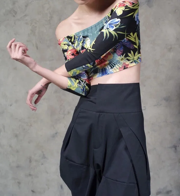 Original Design High Waist Wide Leg Culottes Big Crotch Harem Pants