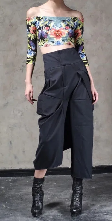 Original Design High Waist Wide Leg Culottes Big Crotch Harem Pants