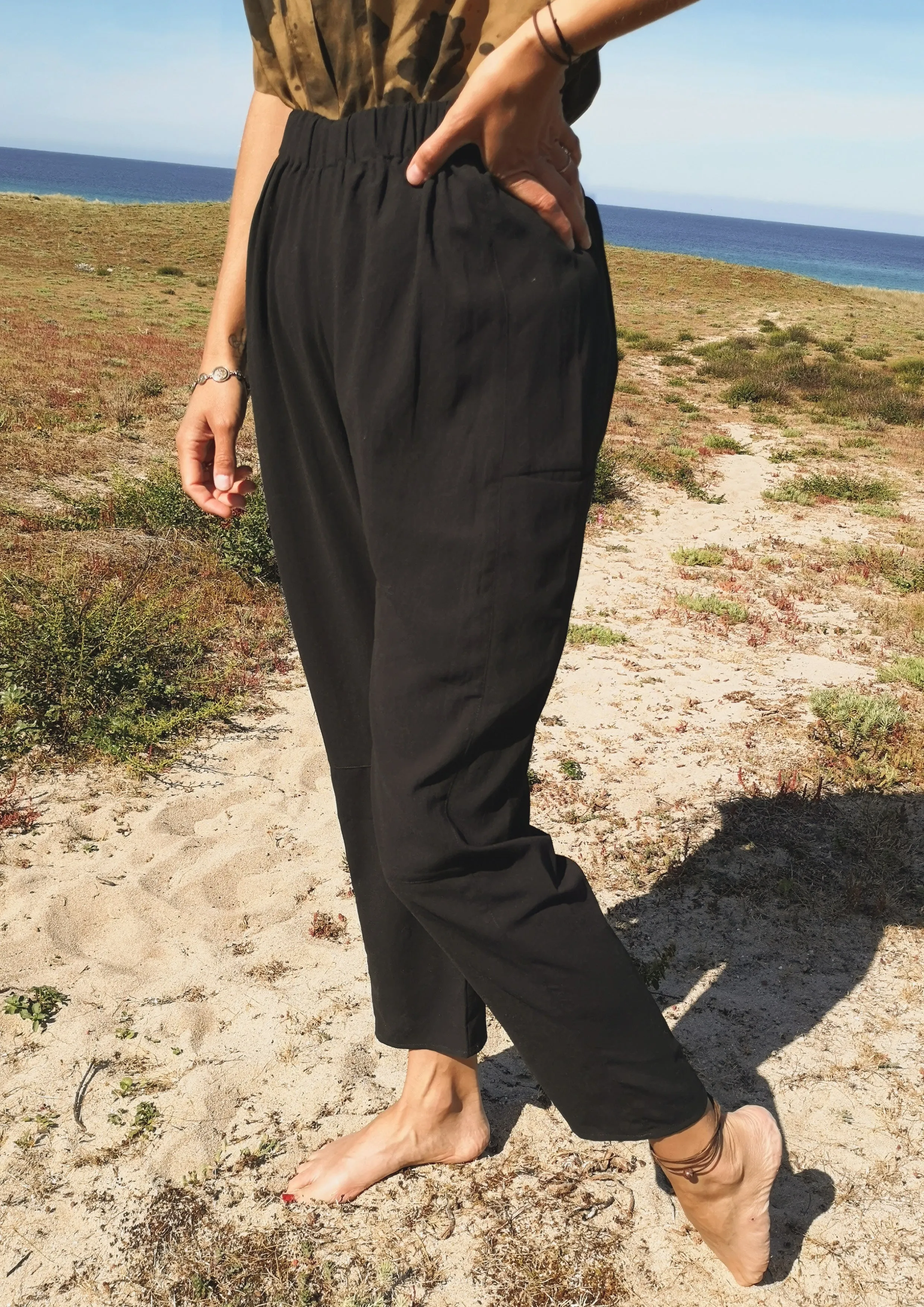 PANTS LOOSE ELASTIC BLACK PLAIN