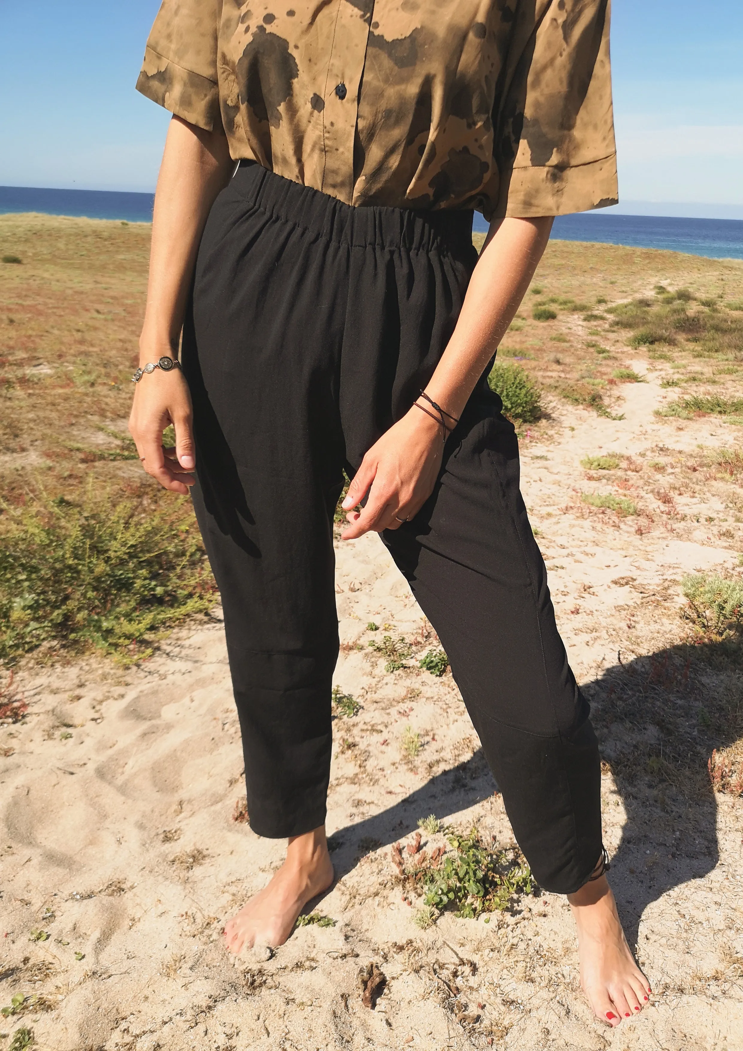 PANTS LOOSE ELASTIC BLACK PLAIN