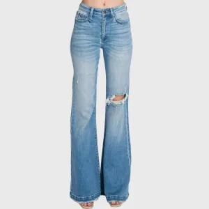 PETITE Distressed High Rise 70's Inspired Flare