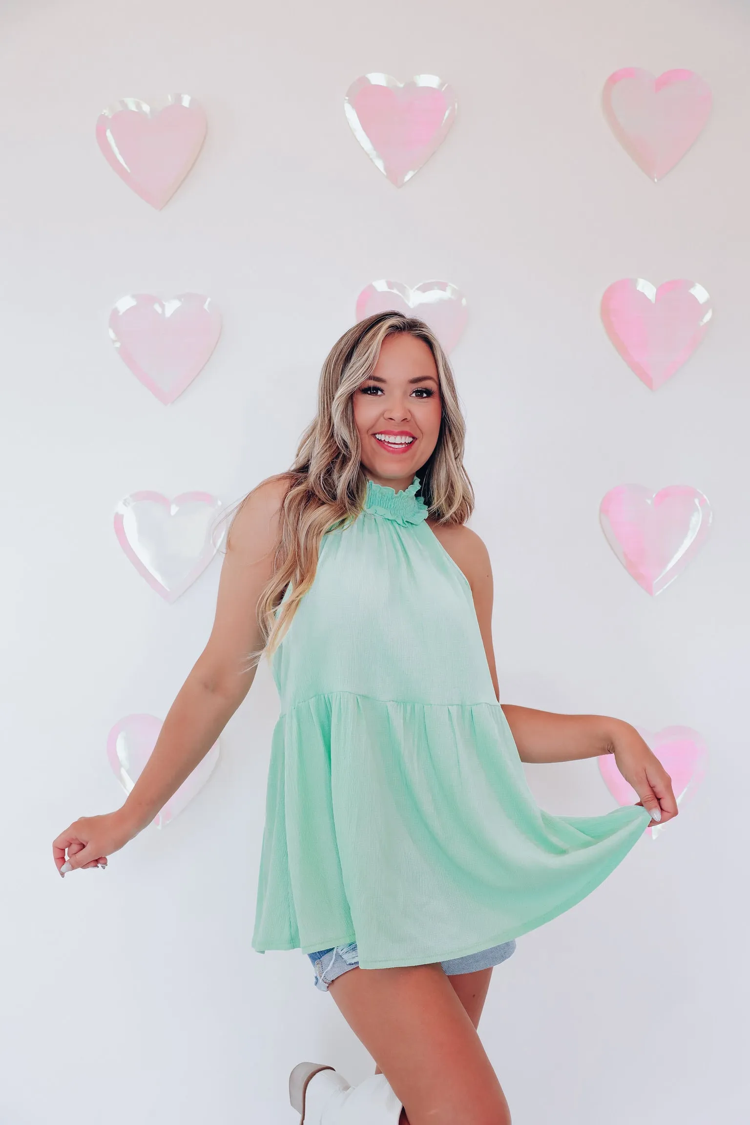 Pretty Please Mock Neck Ruffle Top - Mint