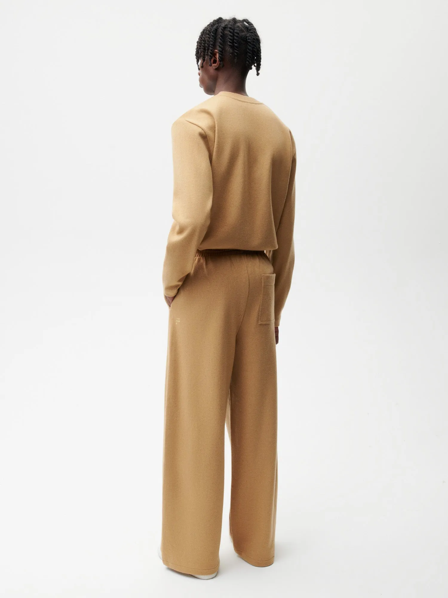 Recycled Wool Jersey Loose Leg Track Pants—camel
