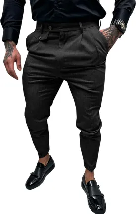 Runcati Mens Slim Fit Dress Pants Pleated Front Skinny Stretch Business Suit Trousers Classic Tapered Work Slacks