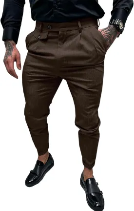 Runcati Mens Slim Fit Dress Pants Pleated Front Skinny Stretch Business Suit Trousers Classic Tapered Work Slacks