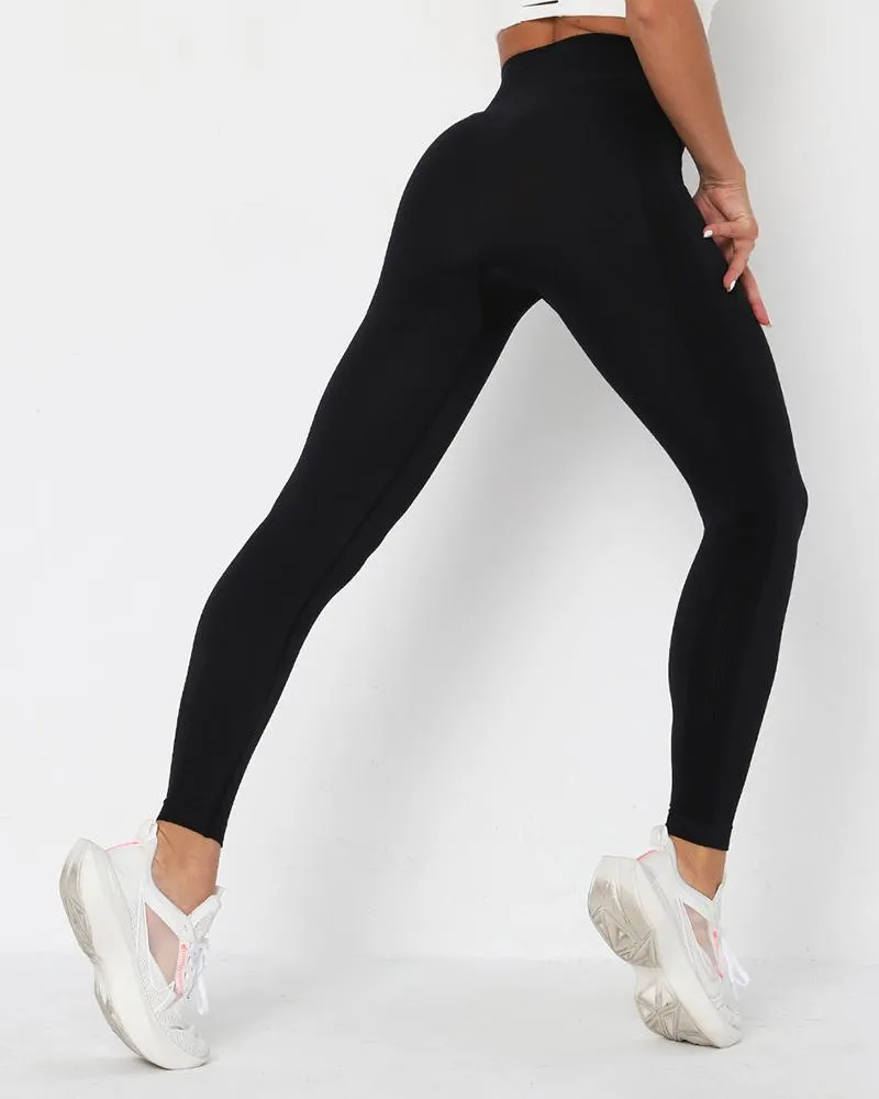 Solid High Elastic High Waist Active Pants