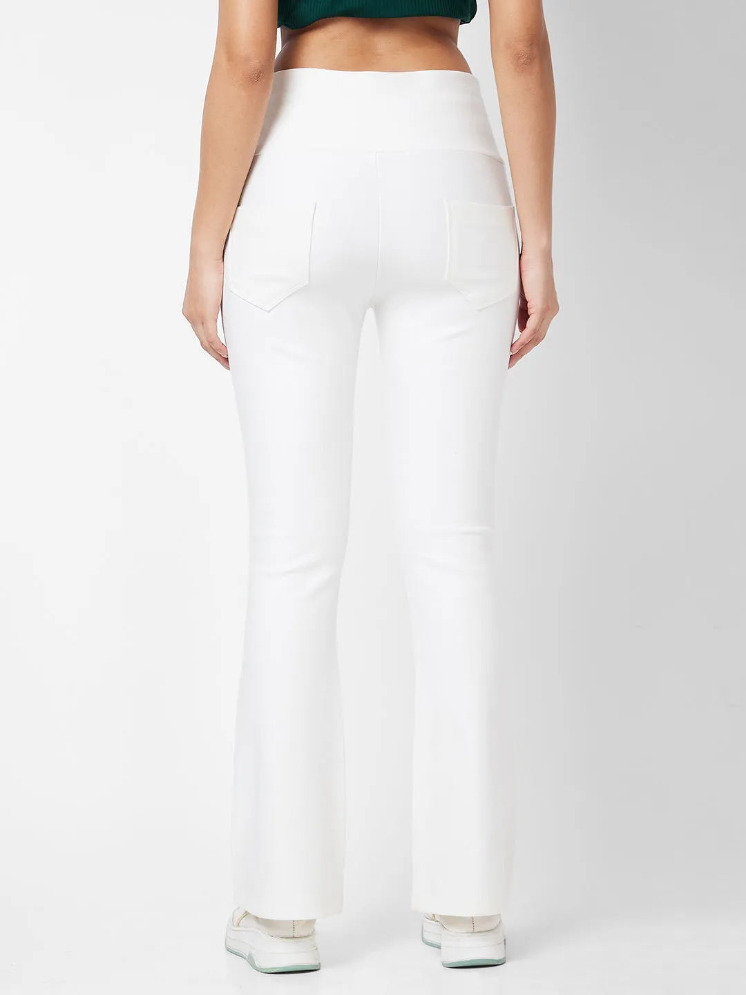 Spykar High Rise Boot Cut White Knits Pant For Women