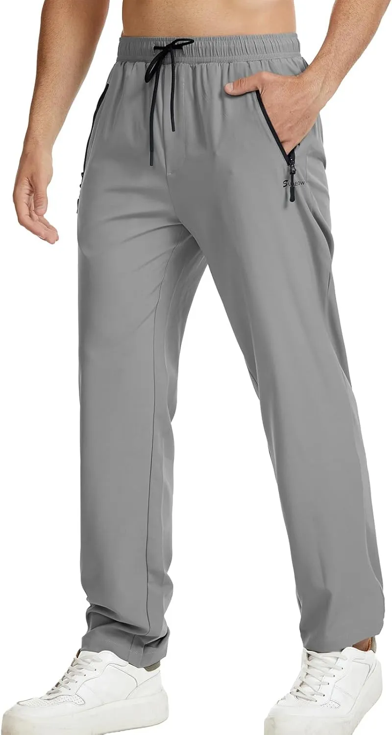 Surenow Men's Athletic Running Sweatpants Lightweight Stretch Jogger Track Pants Tapered Workout Gym Pants with Zipper Pocket