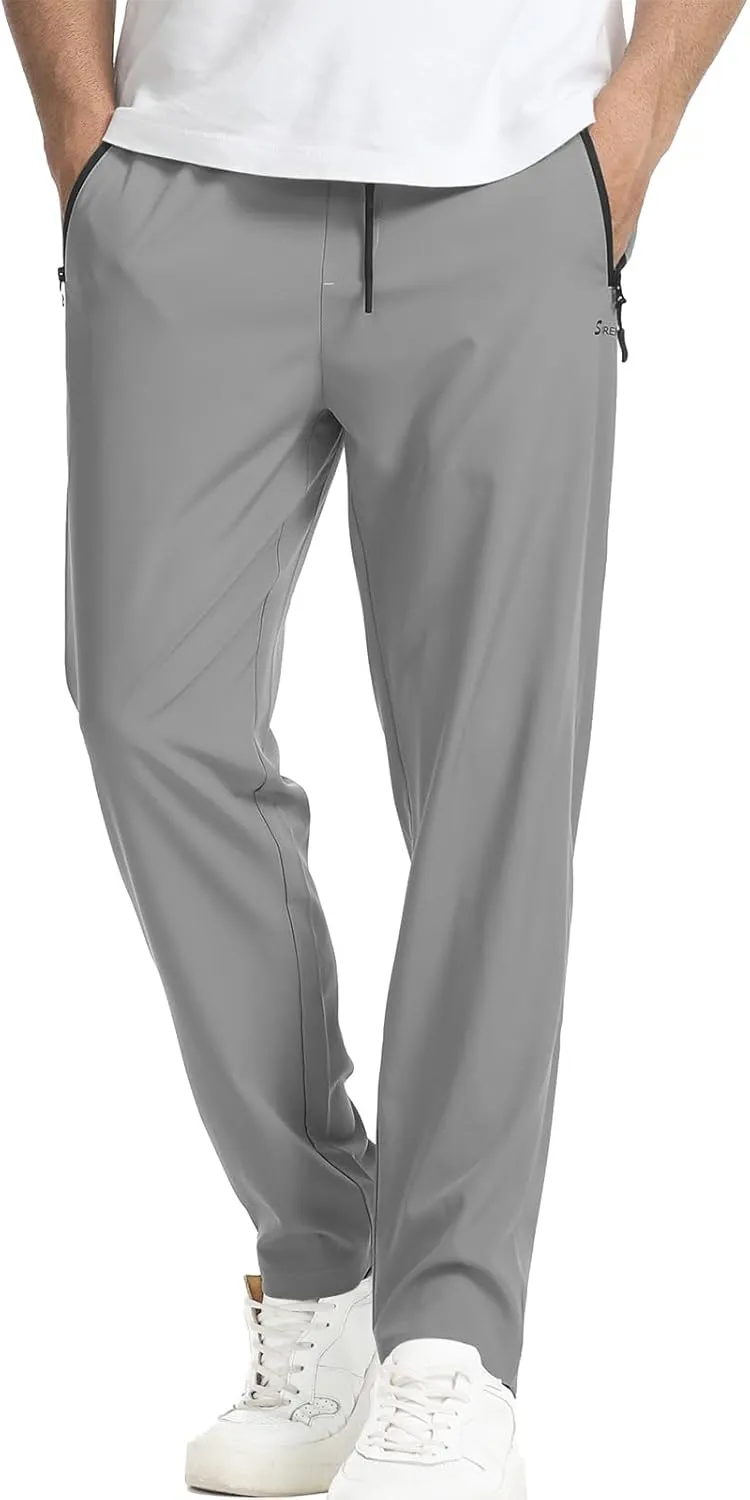 Surenow Men's Athletic Running Sweatpants Lightweight Stretch Jogger Track Pants Tapered Workout Gym Pants with Zipper Pocket