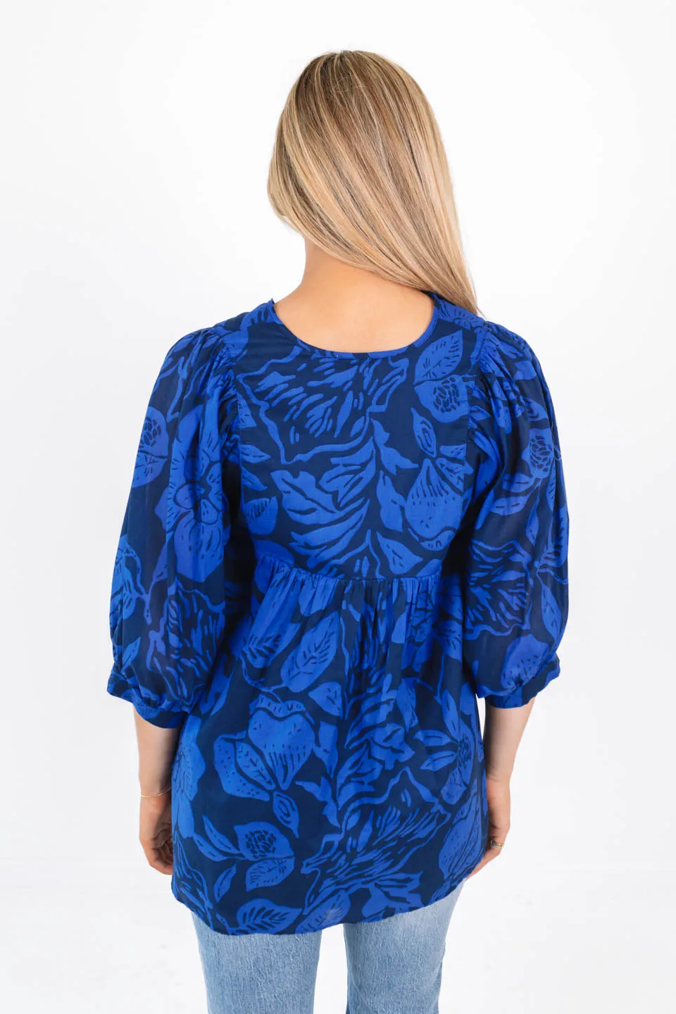 The Stevie Puff Sleeve Tunic - Navy/Blue
