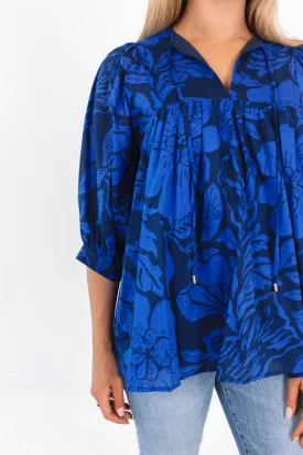 The Stevie Puff Sleeve Tunic - Navy/Blue