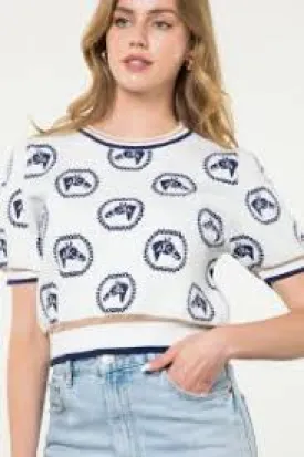 THML SHORT SLEEVE HORSE PRINT SWEATER