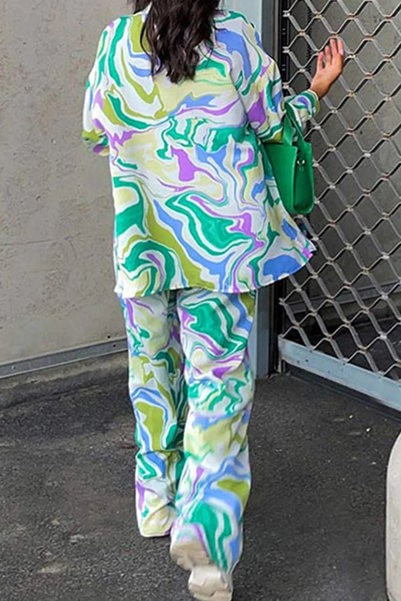 Tie-Dyed Printed Shirt Long Pants Set