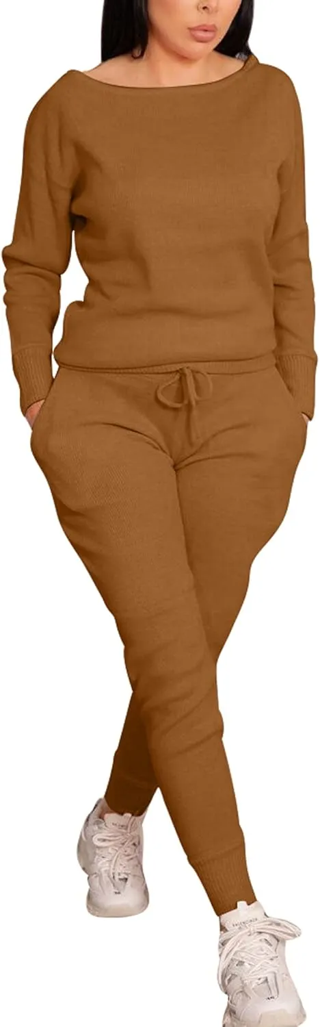VASAUGE Women's Workout 2 Piece Tracksuit Outfits Long Sleeve Tops Track Sweat Suits Jogger Pants Sets Sweatsuit