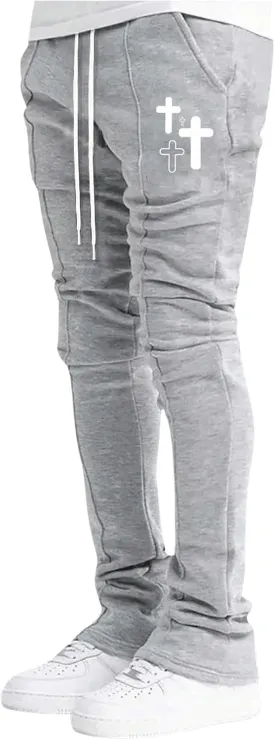 WDIRARA Men's Graphic Printed Stacked Sweatpants Flared Leg Y2K Drawstring Waisted Casual Jogger Pants with Pockets