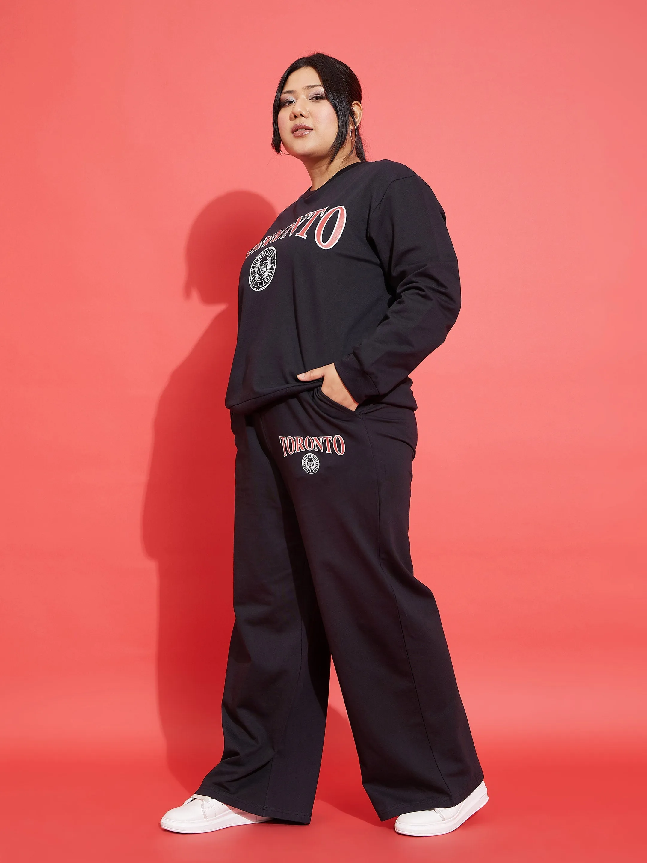 Women Black TORONTO Terry Sweatshirt With Track Pants