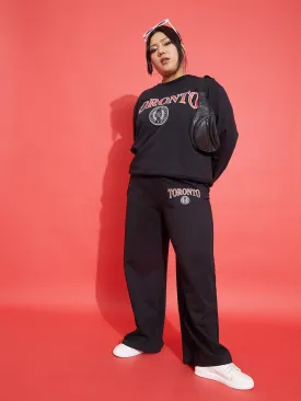 Women Black TORONTO Terry Sweatshirt With Track Pants