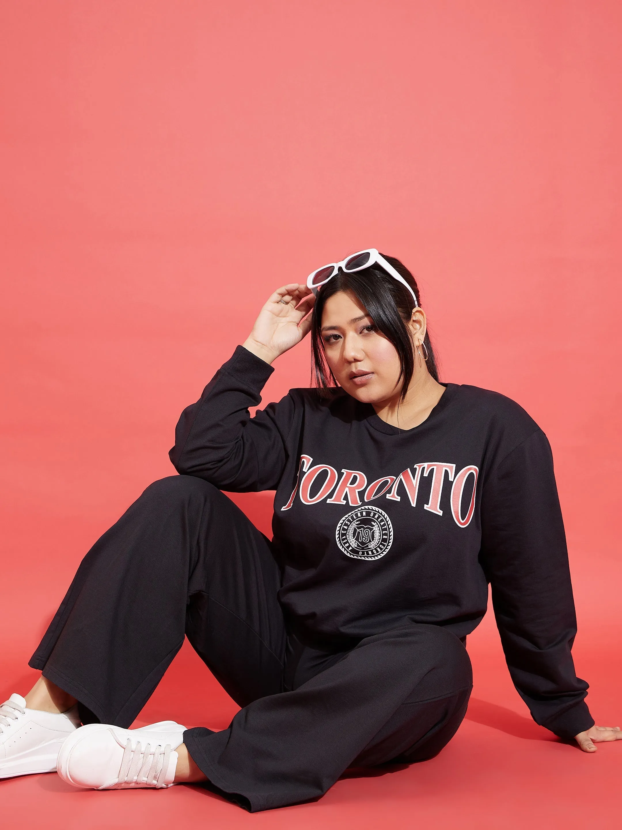 Women Black TORONTO Terry Sweatshirt With Track Pants