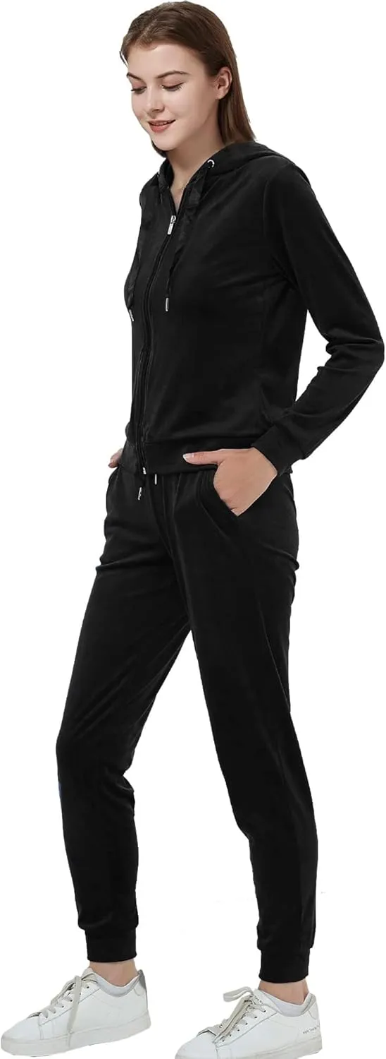 Woolicity Women's Sweatsuits Set 2 Piece Velour Full Zip Hoodie Tracksuits Sportswear with Pocket