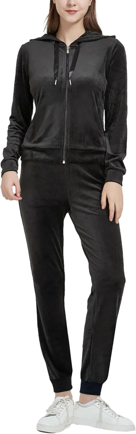 Woolicity Women's Sweatsuits Set 2 Piece Velour Full Zip Hoodie Tracksuits Sportswear with Pocket