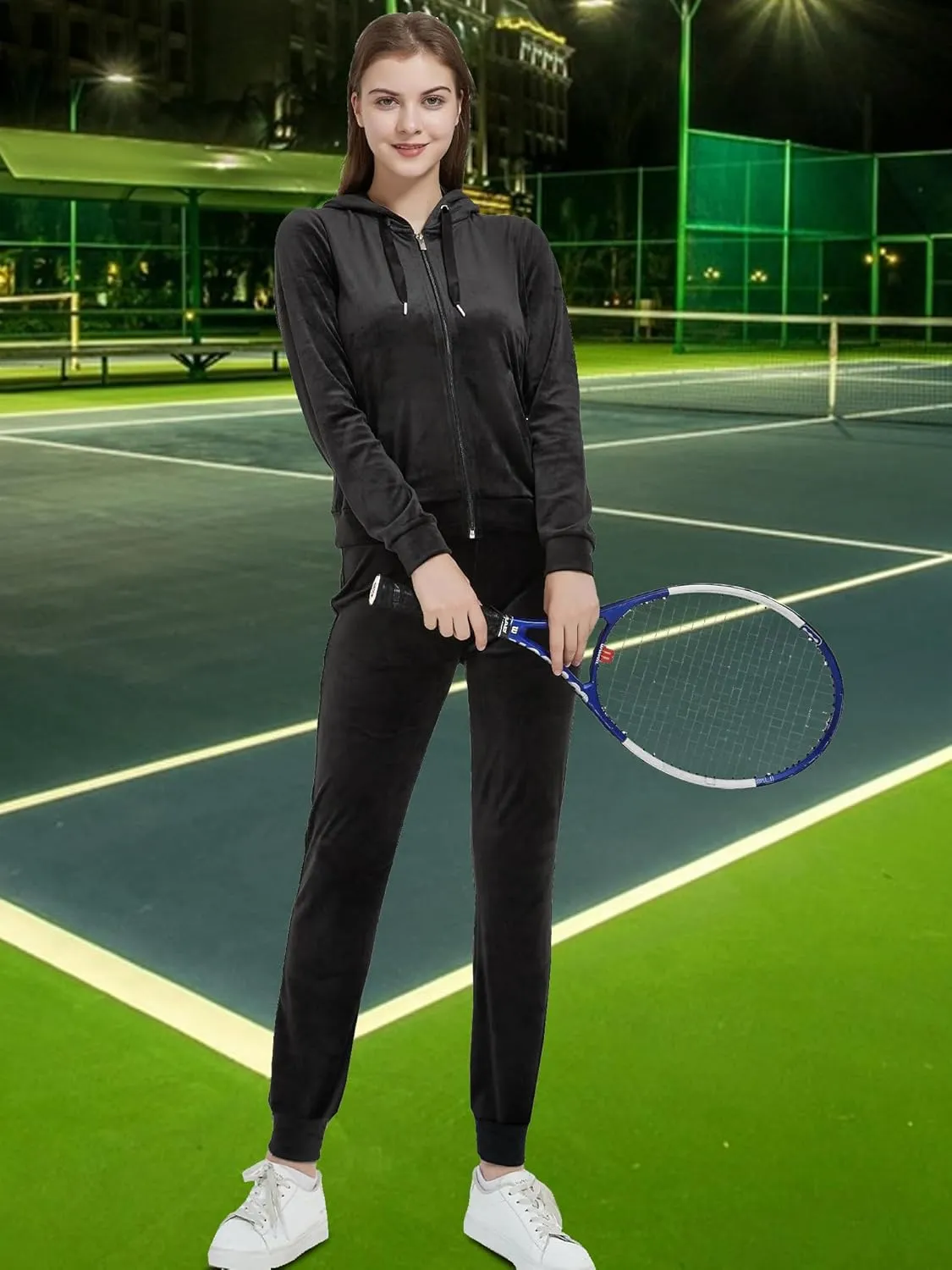 Woolicity Women's Sweatsuits Set 2 Piece Velour Full Zip Hoodie Tracksuits Sportswear with Pocket