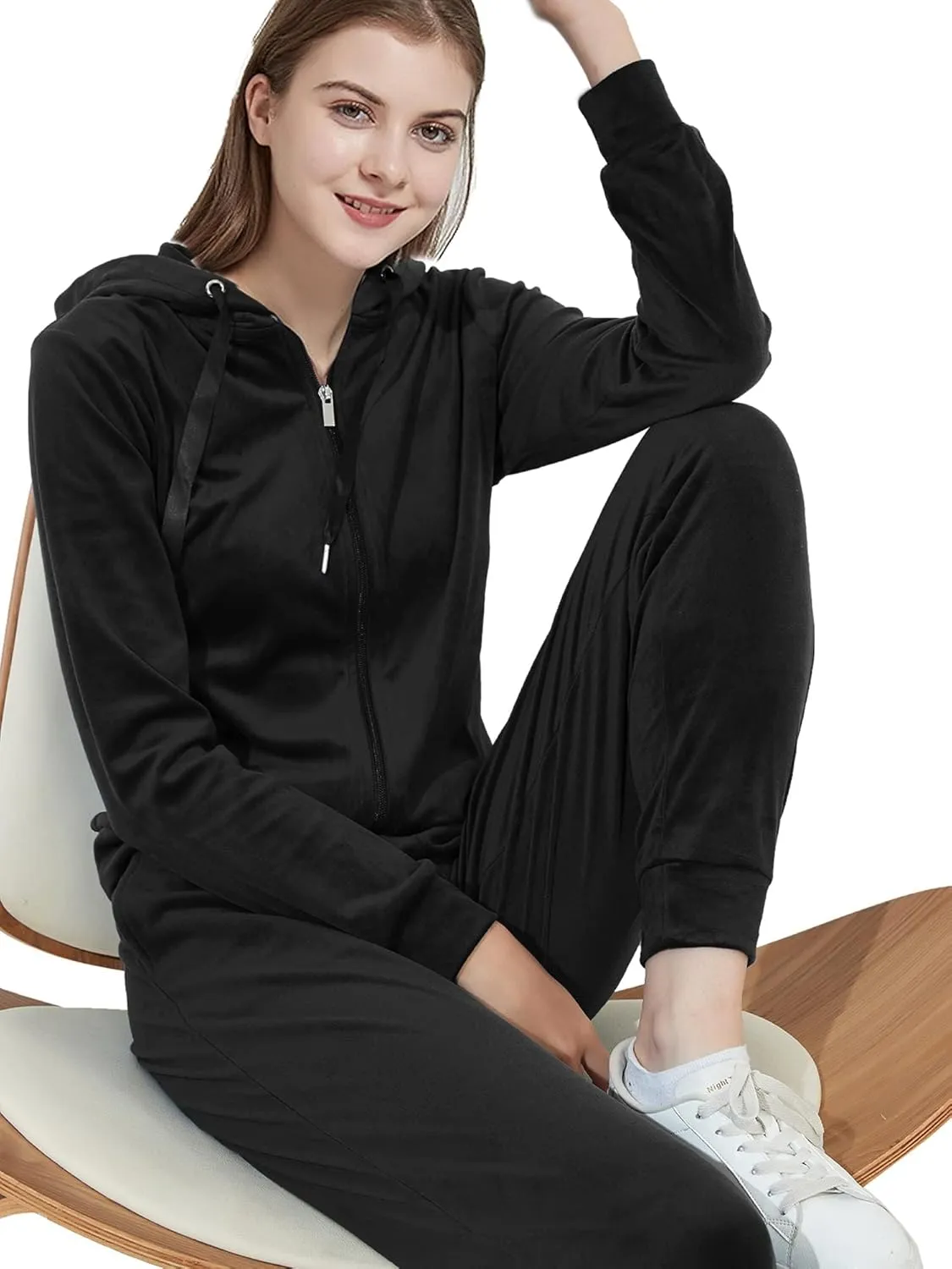 Woolicity Women's Sweatsuits Set 2 Piece Velour Full Zip Hoodie Tracksuits Sportswear with Pocket