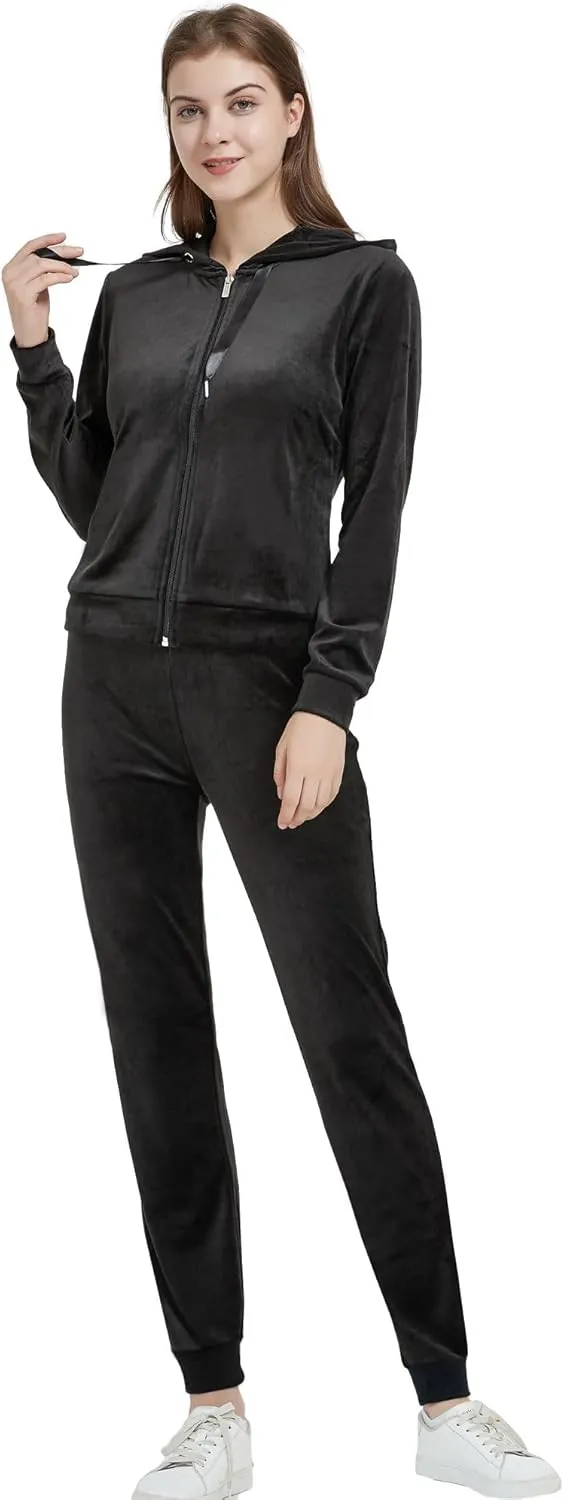 Woolicity Women's Sweatsuits Set 2 Piece Velour Full Zip Hoodie Tracksuits Sportswear with Pocket