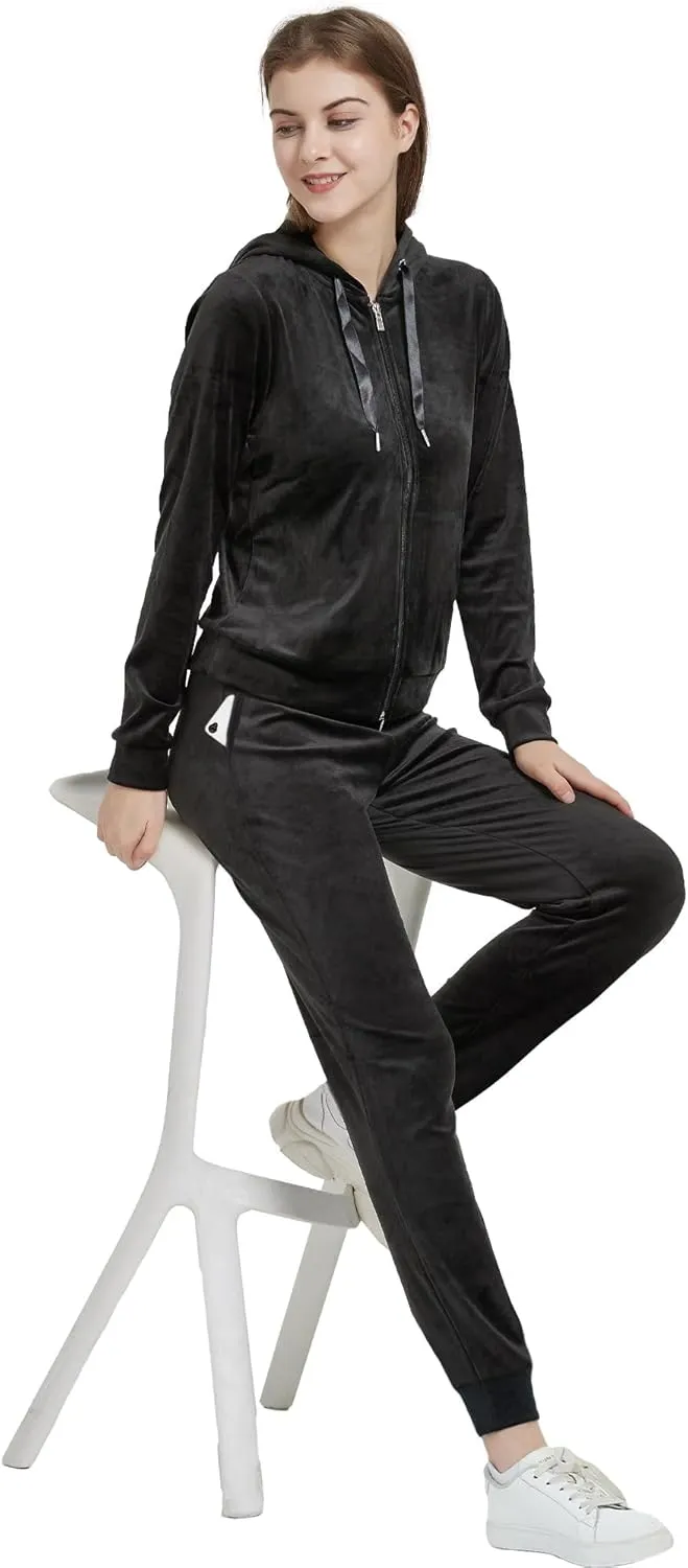 Woolicity Women's Sweatsuits Set 2 Piece Velour Full Zip Hoodie Tracksuits Sportswear with Pocket